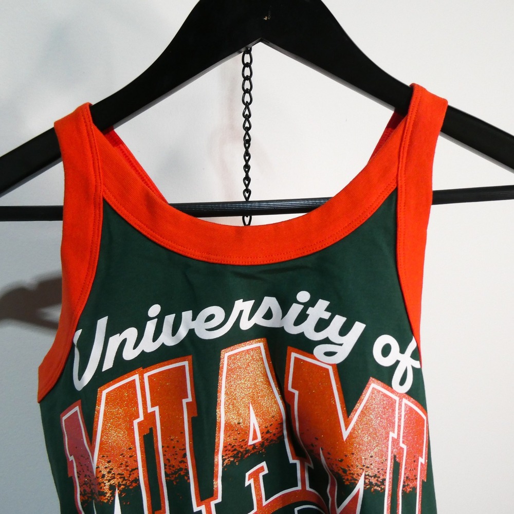 '47 Brand Tank Top Women Small University of Miami Hurricanes Green Orange Crop - Picture 3 of 8